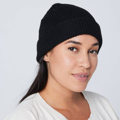 Recycled Waffle-Knit Beanie in Black