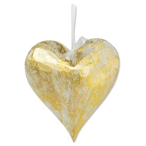 Wooden Ornament Heart in Gold