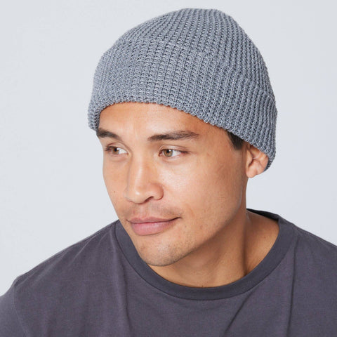 Recycled Waffle-Knit Beanie in Black