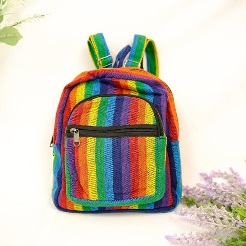 Handwoven Hemp Rainbow Medium Size Day Back Pack