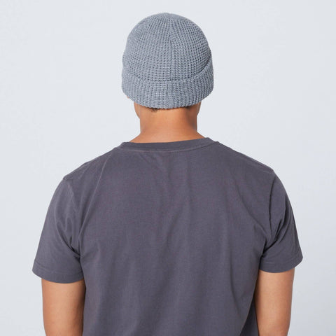 Recycled Waffle-Knit Beanie in Black