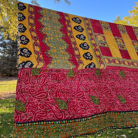 Vintage Sari Kantha Throw Blanket