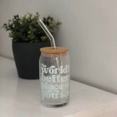Eco Friendly Reusable Bamboo Lid Glass with Straw