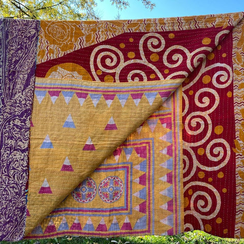 Vintage Sari Kantha Throw Blanket