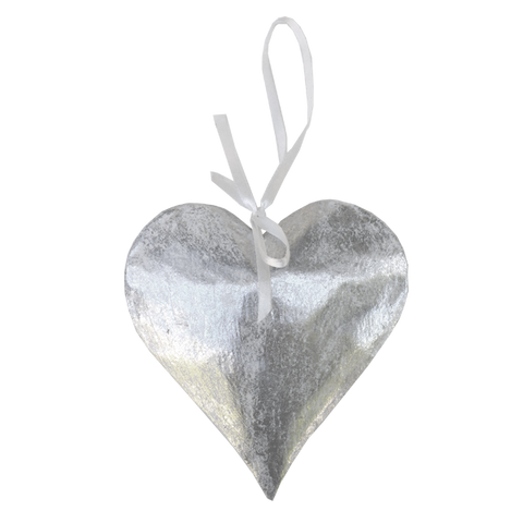 Wooden Ornament Heart in Silver