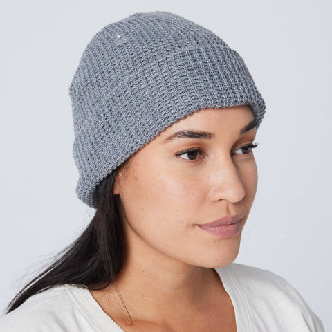 Recycled Waffle-Knit Beanie in Black