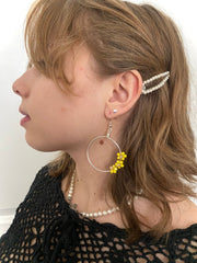 Beaded Flower + Silver Hoop Earrings