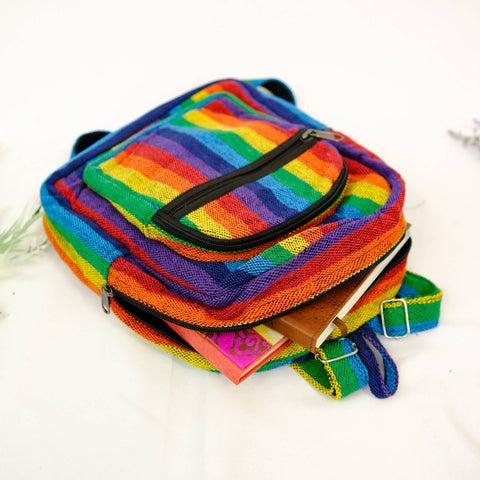 Handwoven Hemp Rainbow Medium Size Day Back Pack