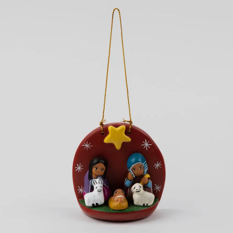 Hanging Red Nativity Scene Ornament