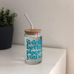 Eco Friendly Reusable Bamboo Lid Glass with Straw