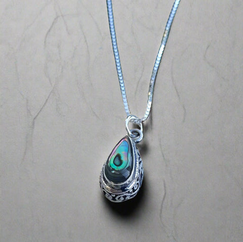 Abalone Teardrop Filigree Necklace | Sterling Silver