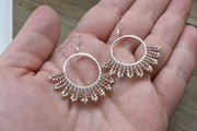 Hand-beaded Herringbone Hoop Earrings in Rose and Silver