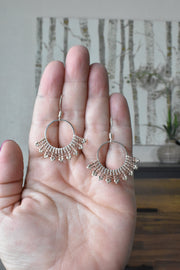 Hand-beaded Herringbone Hoop Earrings in Rose and Silver