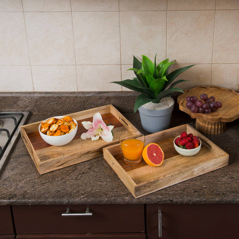Wooden Serving Trays, Nesting Set of 2