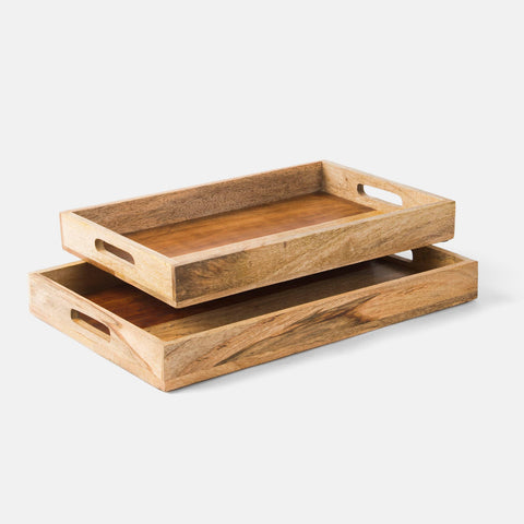 Wooden Serving Trays, Nesting Set of 2