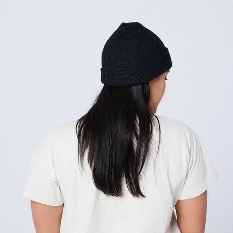 Recycled Waffle-Knit Beanie in Black