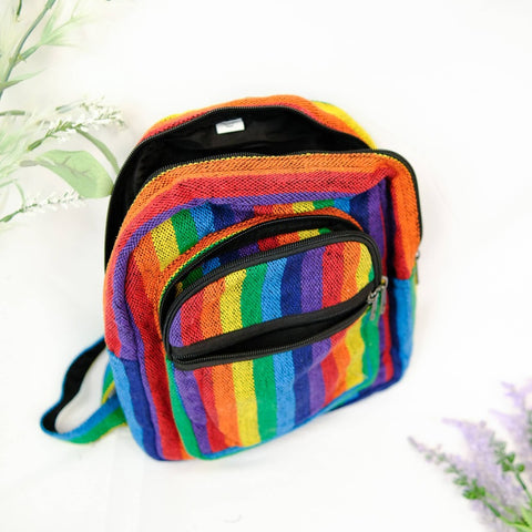 Handwoven Hemp Rainbow Medium Size Day Back Pack