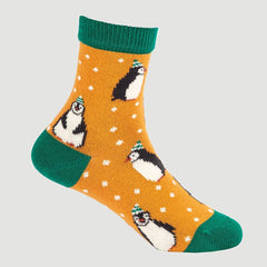 Kid's Penguin Socks | Gold and Green