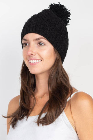 Warm Pure Wool Beanie in Black