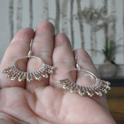 Hand-beaded Herringbone Hoop Earrings in Rose and Silver
