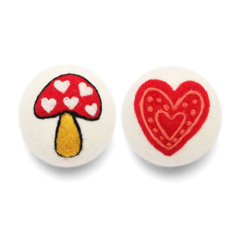 100% Wool Dryer Balls | Mushroom with hearts