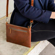 Genuine Leather Warm Brown Crossbody