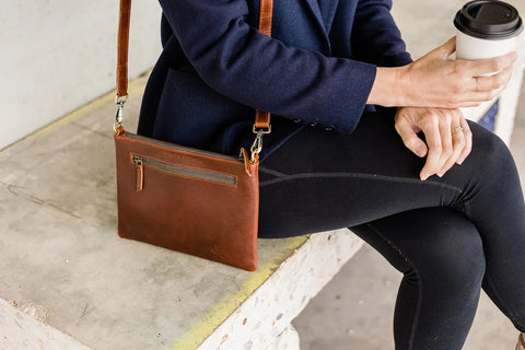 Genuine Leather Warm Brown Crossbody