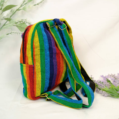 Handwoven Hemp Rainbow Medium Size Day Back Pack