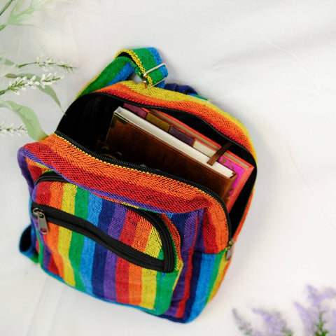 Handwoven Hemp Rainbow Medium Size Day Back Pack