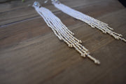 Hand-beaded Long Iridescent and Silver Earrings