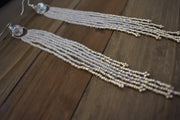 Hand-beaded Long Iridescent and Silver Earrings