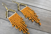 Hand-beaded Crystal Fringe Earrings in Pumpkin