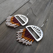 Hand-beaded Earrings with Half Circle Pendant