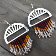 Hand-beaded Earrings with Half Circle Pendant