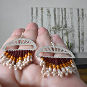 Hand-beaded Earrings with Half Circle Pendant