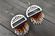 Hand-beaded Earrings with Half Circle Pendant