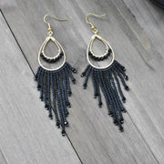 Hand-beaded Earrings in Black and Gold