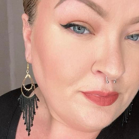Hand-beaded Earrings in Black and Gold