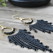 Hand-beaded Earrings in Black and Gold