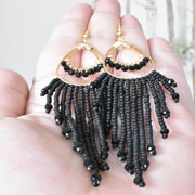 Hand-beaded Earrings in Black and Gold