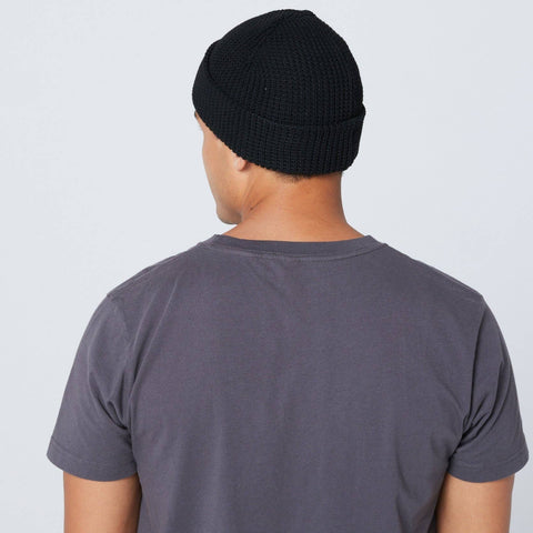 Recycled Waffle-Knit Beanie in Black