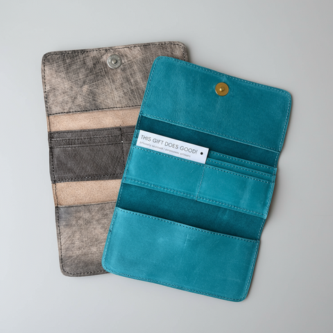 Genuine Leather Long Wallet, Trifold