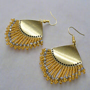 Gold Beaded Fringe Earrings with Raw Brass Pendant