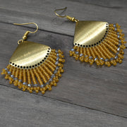 Gold Beaded Fringe Earrings with Raw Brass Pendant