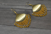Gold Beaded Fringe Earrings with Raw Brass Pendant