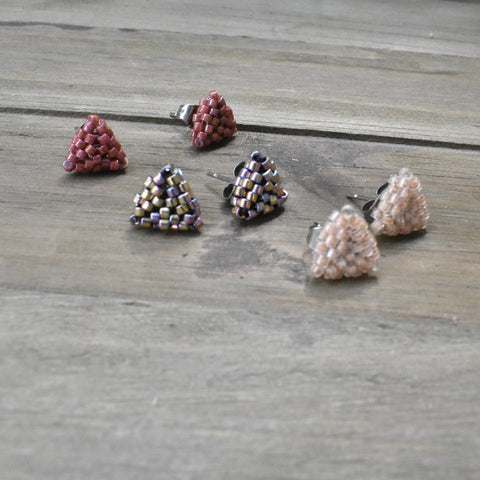 Hand-beaded mini stud earrings