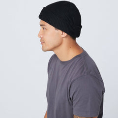 Recycled Waffle-Knit Beanie in Black