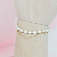 Freshwater Pearl and Gold Layered Bracelet