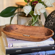 Large Oval Olive Wood Bowl with Inlay Accent