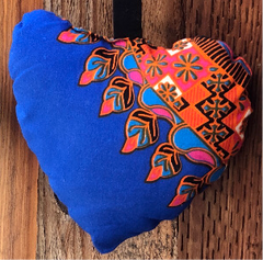 heart banner garland hamdmade african fabric fair trade artisan women in kenya for do good shop one heart close up blue